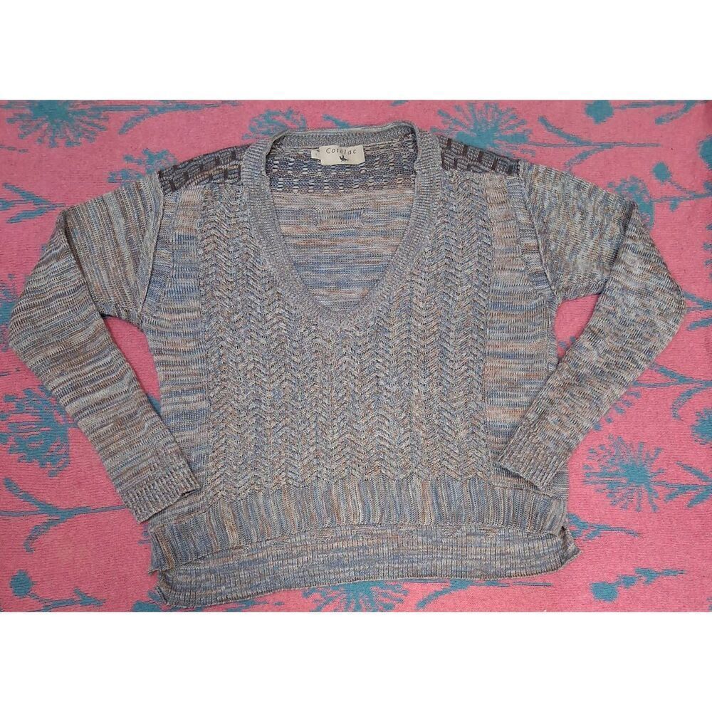 Cotelac womens small boxy sweater earthtone brown silk cotton viscose heathered